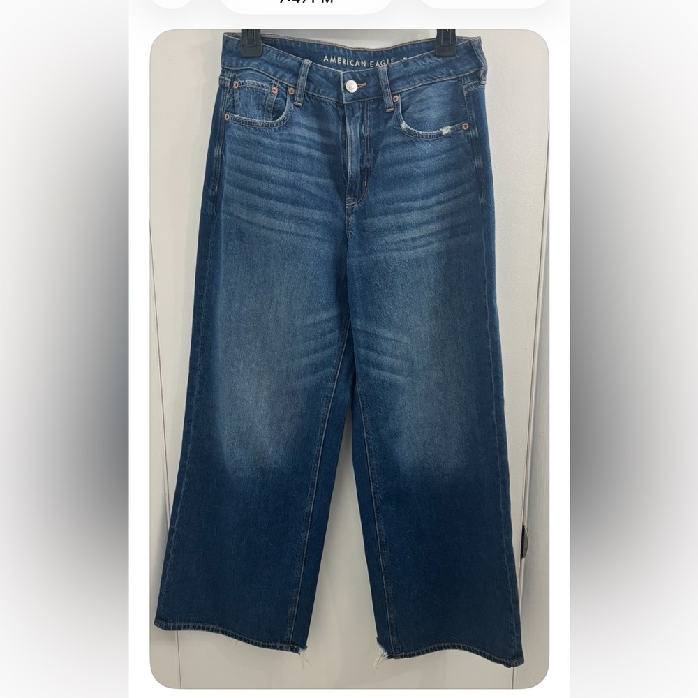 American Eagle super high-rise ankle baggy wide leg jeans.